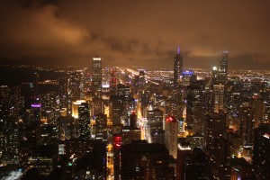 Nocny widok na Chicago z 360 observation deck