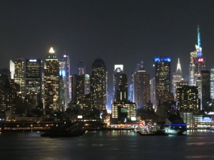 Panorama Nowego Jorku z parku po drugiej stronie rzeki